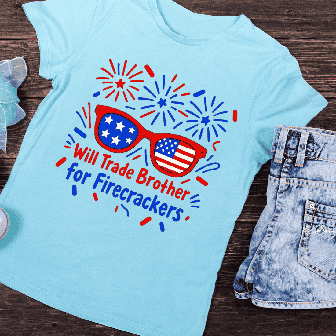 Patriotic Sunglasses Fireworks T-Shirt Design preview image.