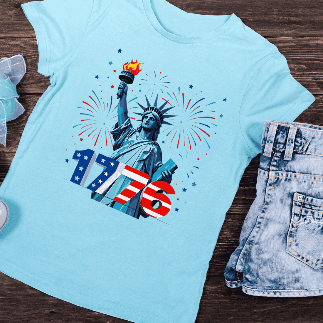 4th of July Lady Liberty T-Shirt Design preview image.