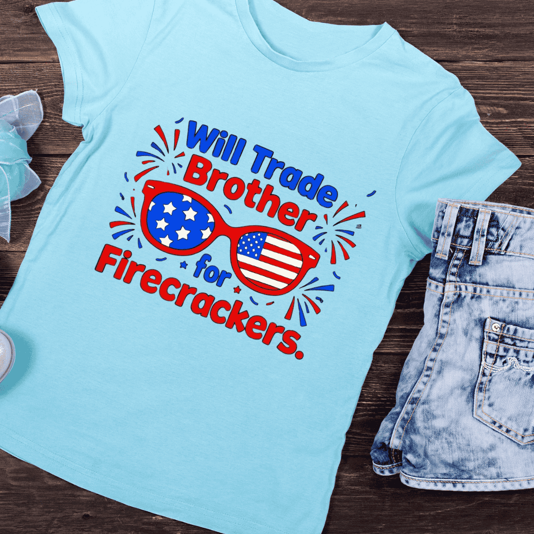 Funny 4th of July 'Will Trade Brother' T-Shirt Design preview image.
