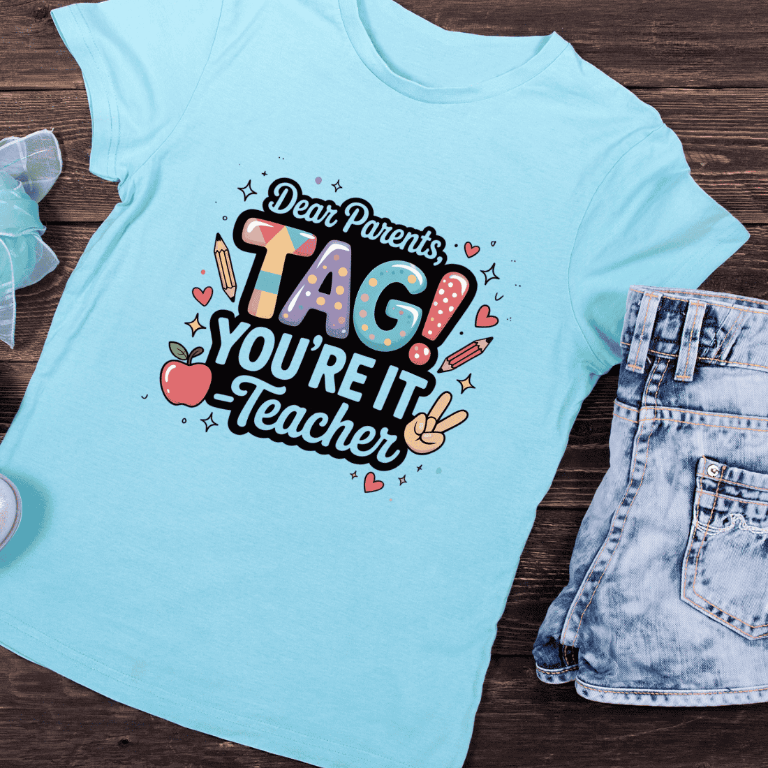 Teacher Summer Break Colorful Typography T-Shirt Design preview image.