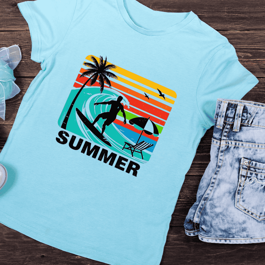 Summer Surfing PNG for T-Shirt Design preview image.