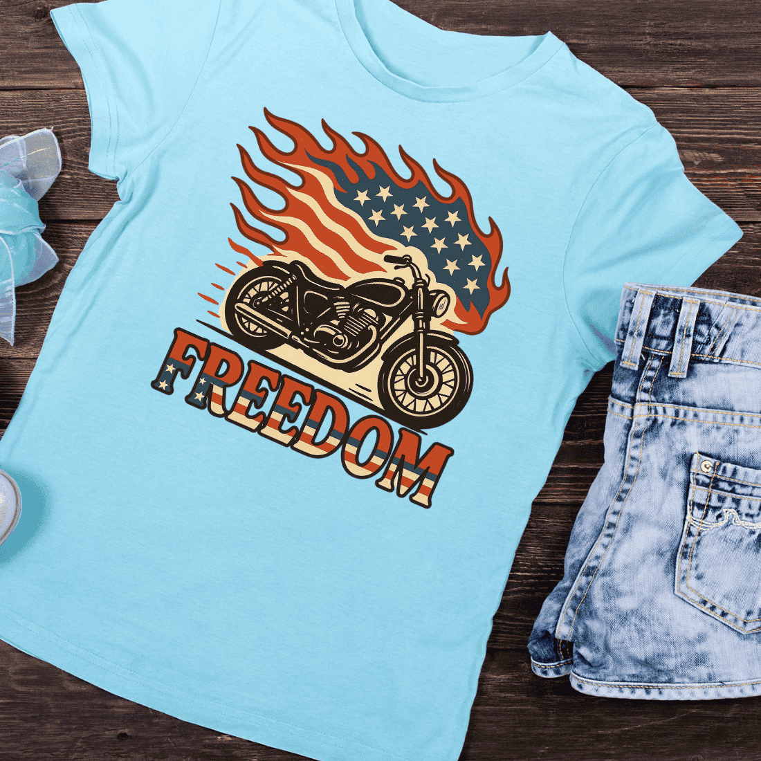 Patriotic Biker Flame T-Shirt Design preview image.
