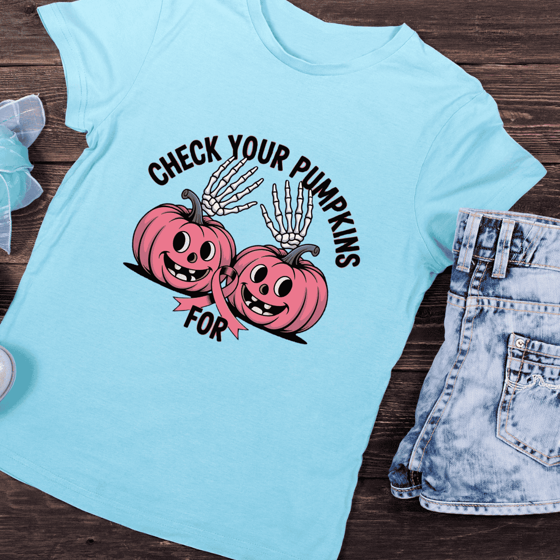 Breast Cancer Awareness Pumpkins T-Shirt Design preview image.