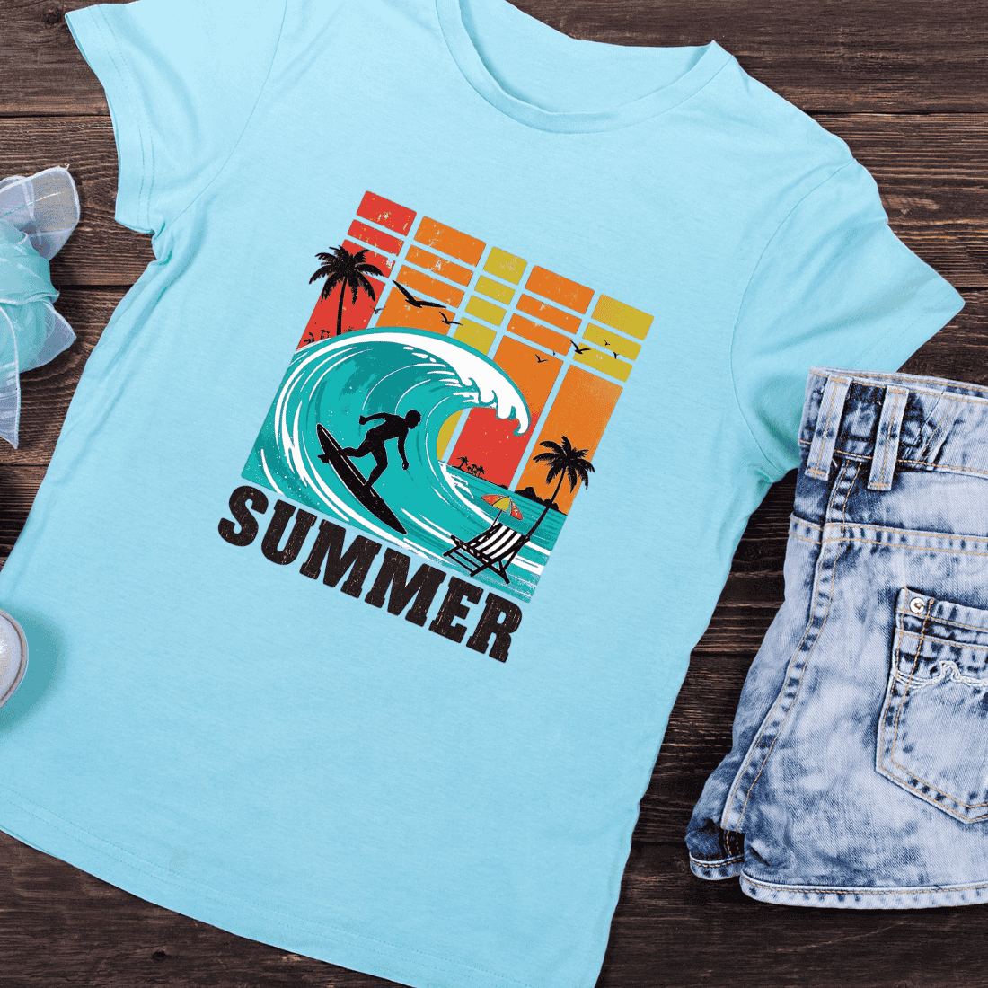 Colorful Ocean Wave T-Shirt Design preview image.