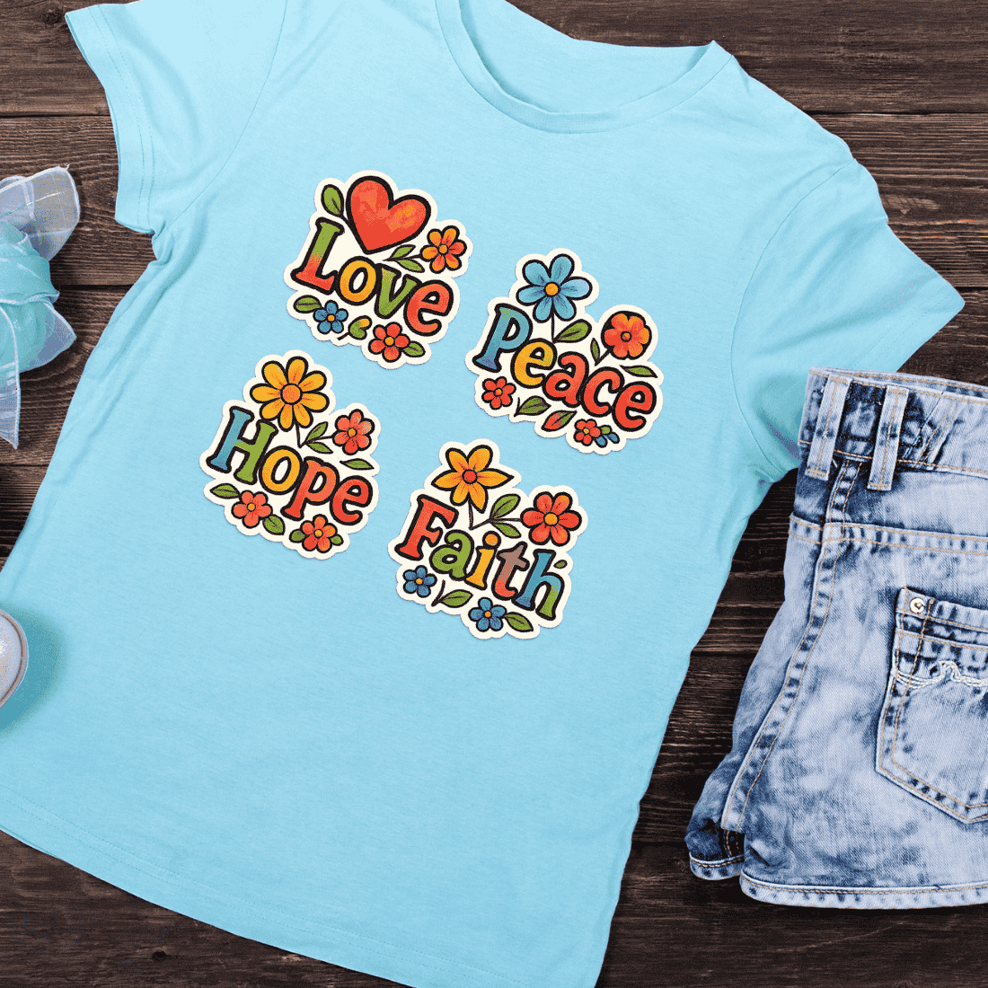 Vintage Positive Vibes Flower T-Shirt Design preview image.