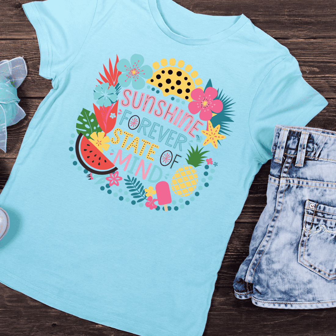 Sunshine Forever State of Mind T-Shirt Design preview image.
