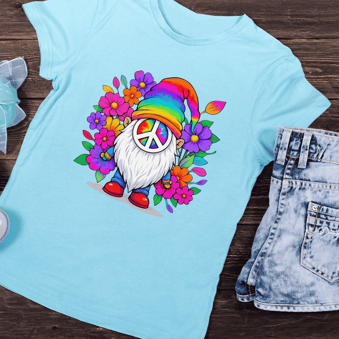 Peace and Love Whimsical Gnome T-Shirt Design preview image.