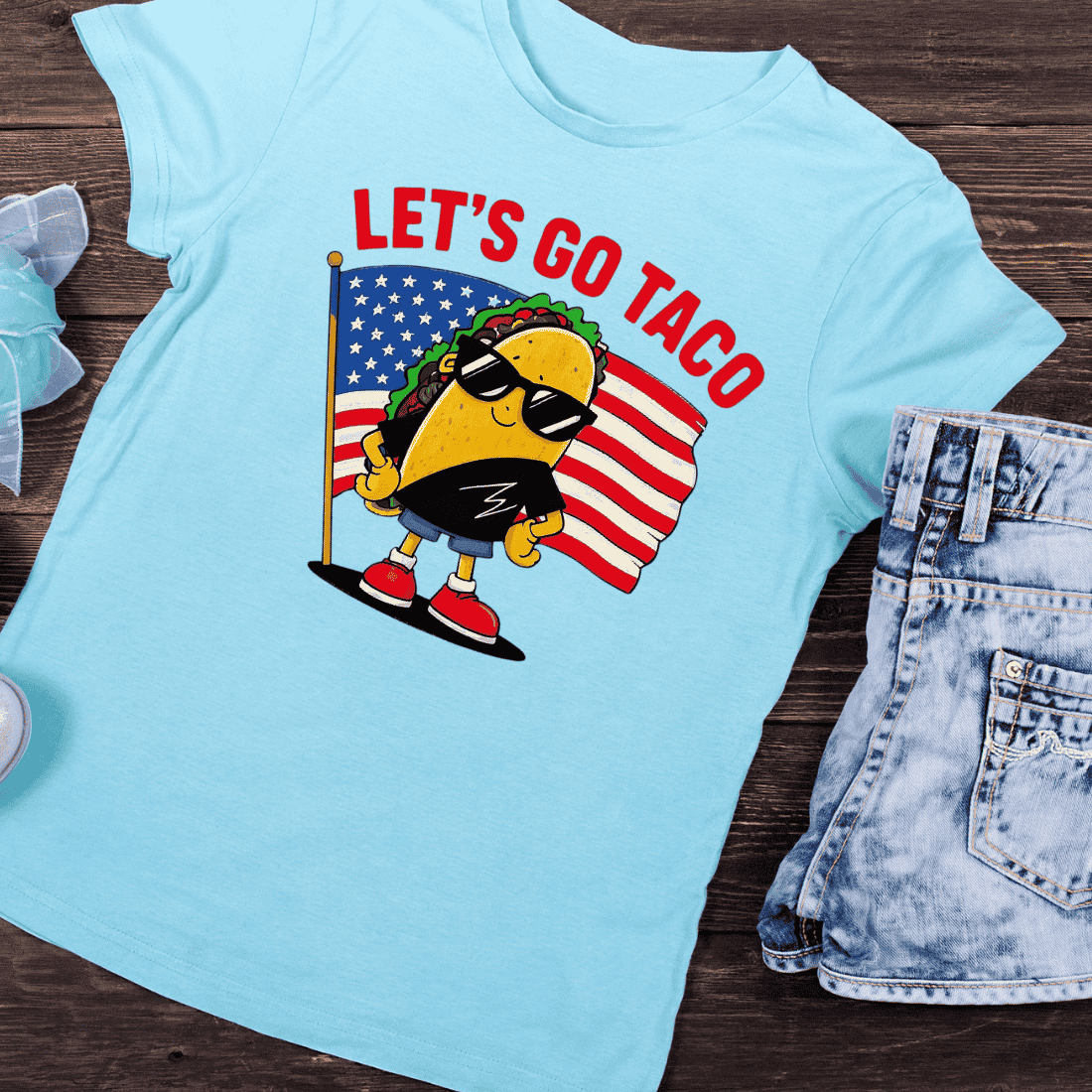 Let's Go Taco American Flag T-Shirt Design preview image.