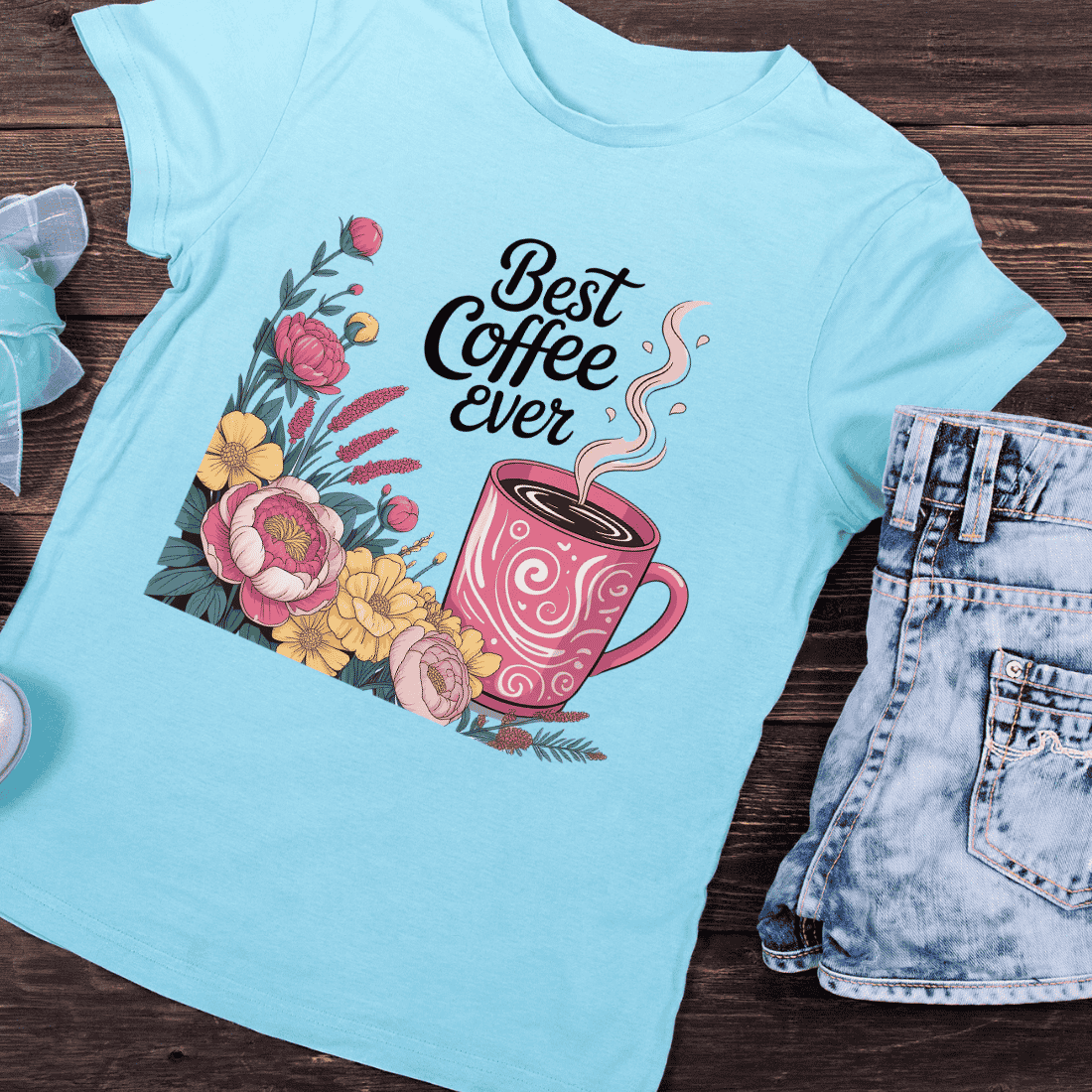 Best Coffee Ever Floral Mug T-Shirt Design preview image.