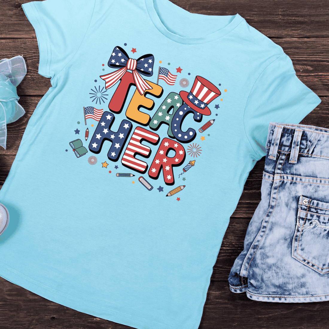 Independence Day Teacher Typography T-Shirt Design preview image.