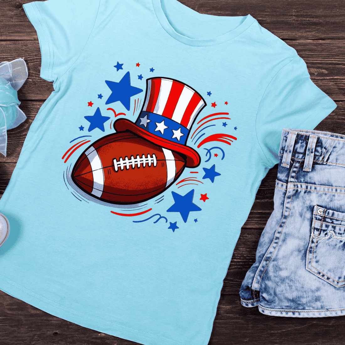 Patriotic Uncle Sam Hat on Football T-Shirt Design preview image.