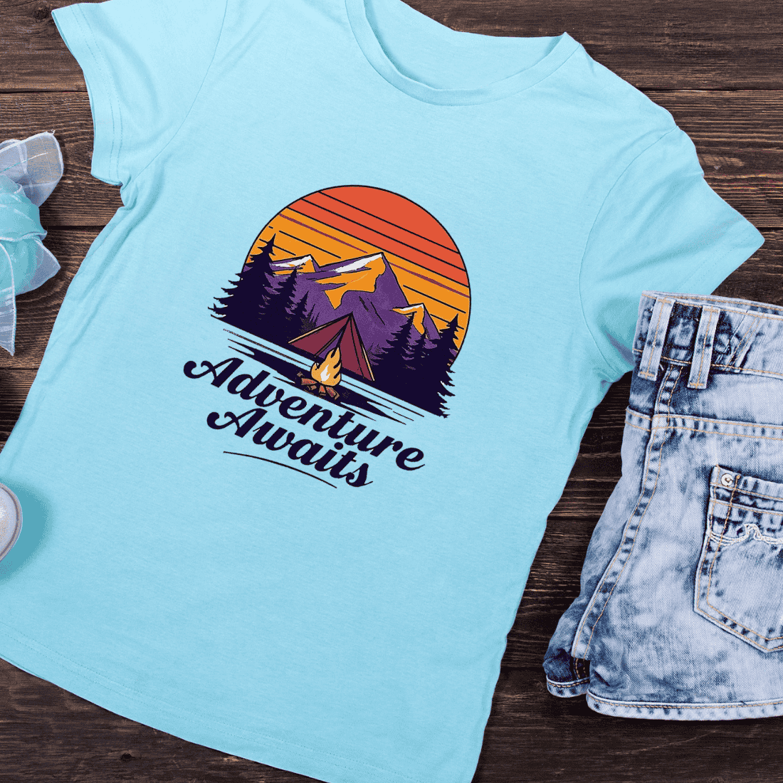 Camping Life Mountain Sunset T-Shirt Design preview image.