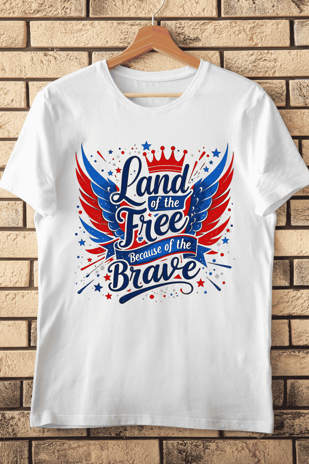 Patriotic USA Wings and Crown T-Shirt Design pinterest preview image.