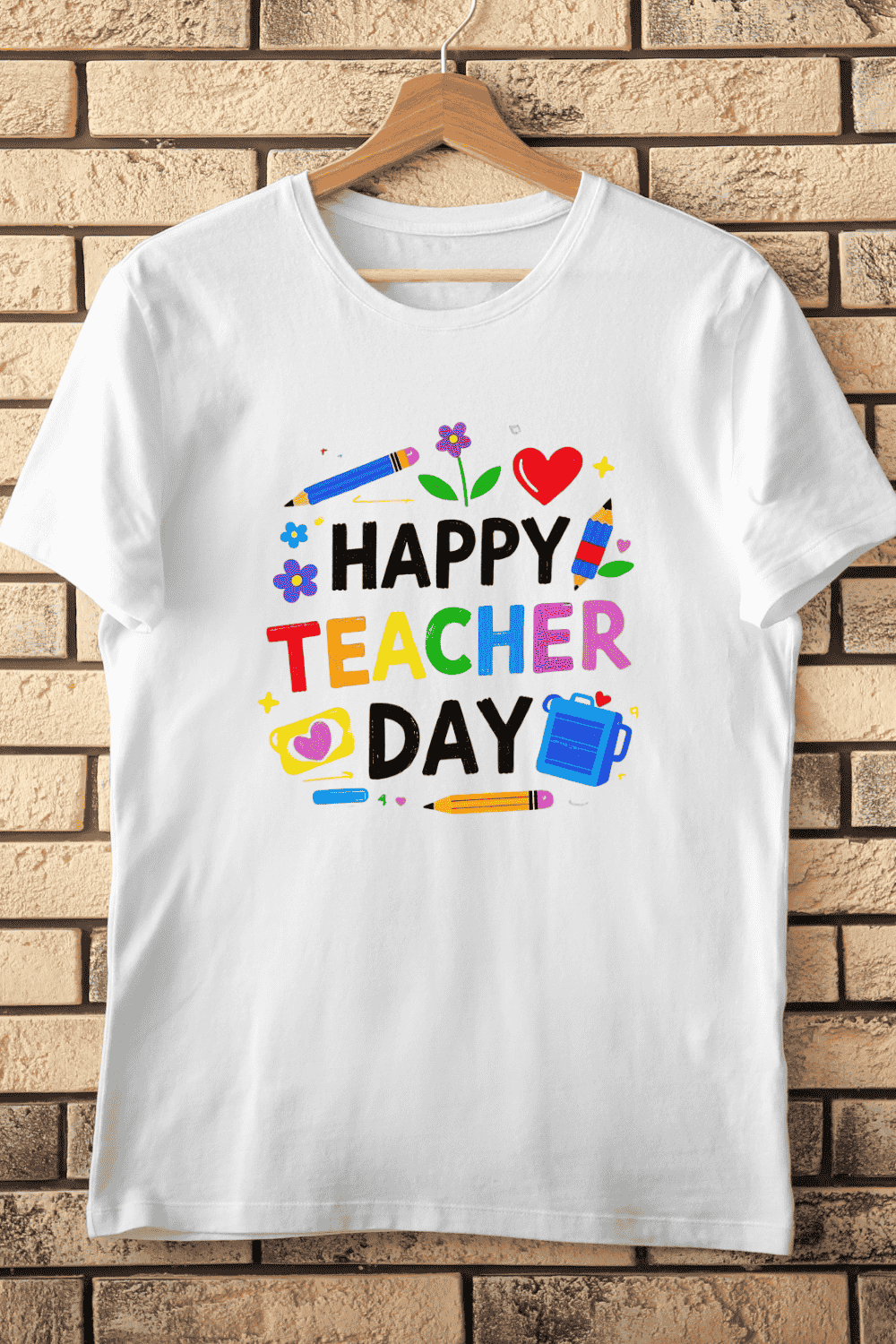 Happy Teacher's Day Educational T-Shirt Design pinterest preview image.