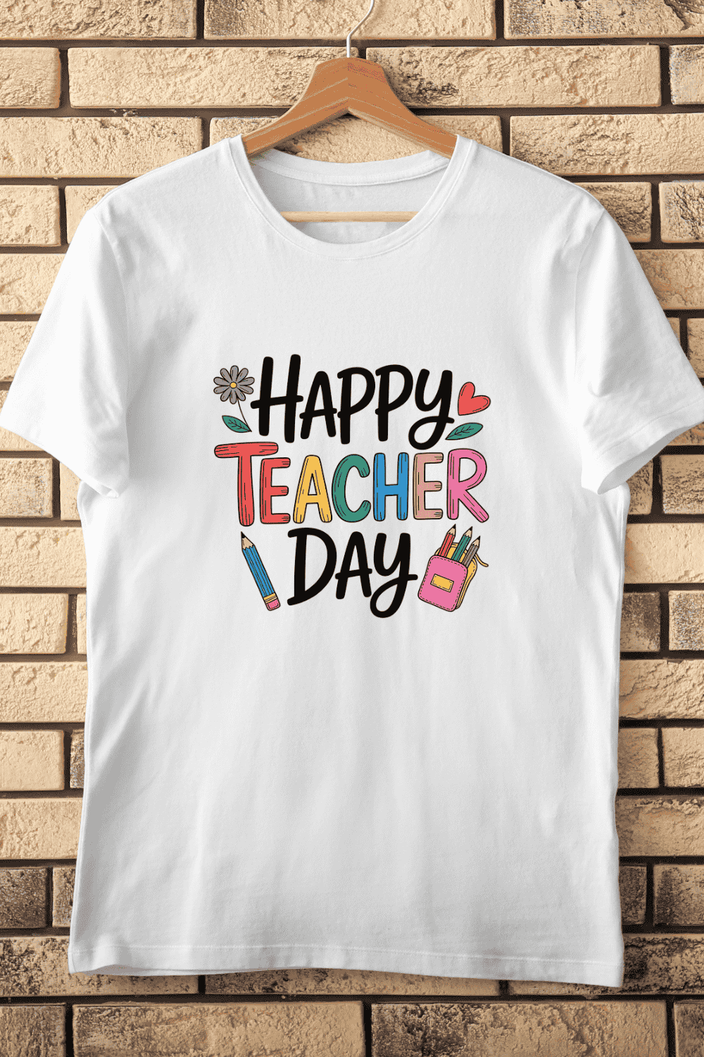 Colorful Teacher's Day T-Shirt Design pinterest preview image.