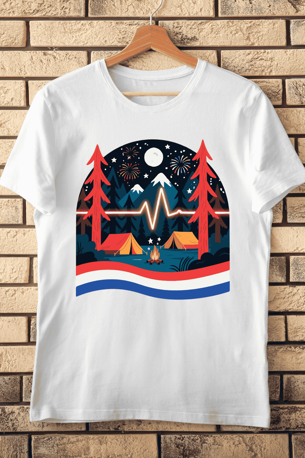 American Flag Camping Firework T-Shirt Design pinterest preview image.