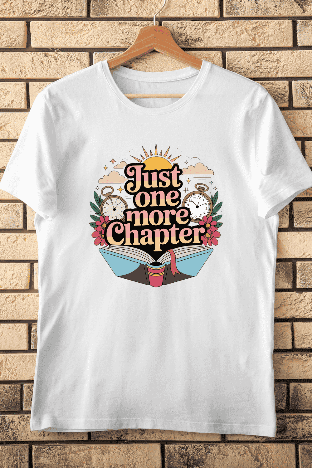 Reading Quote With Flowers & Book T-Shirt Design pinterest preview image.