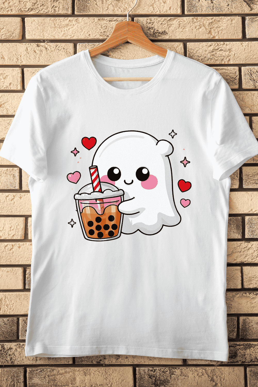 Kawaii Bubble Tea Ghost T-Shirt Design pinterest preview image.