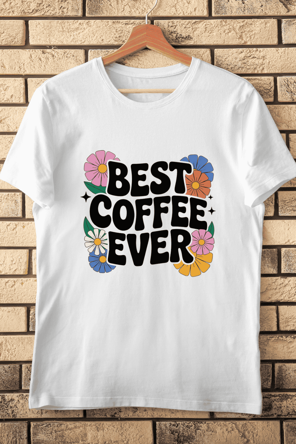 Retro Floral Coffee Quote T-Shirt Design pinterest preview image.
