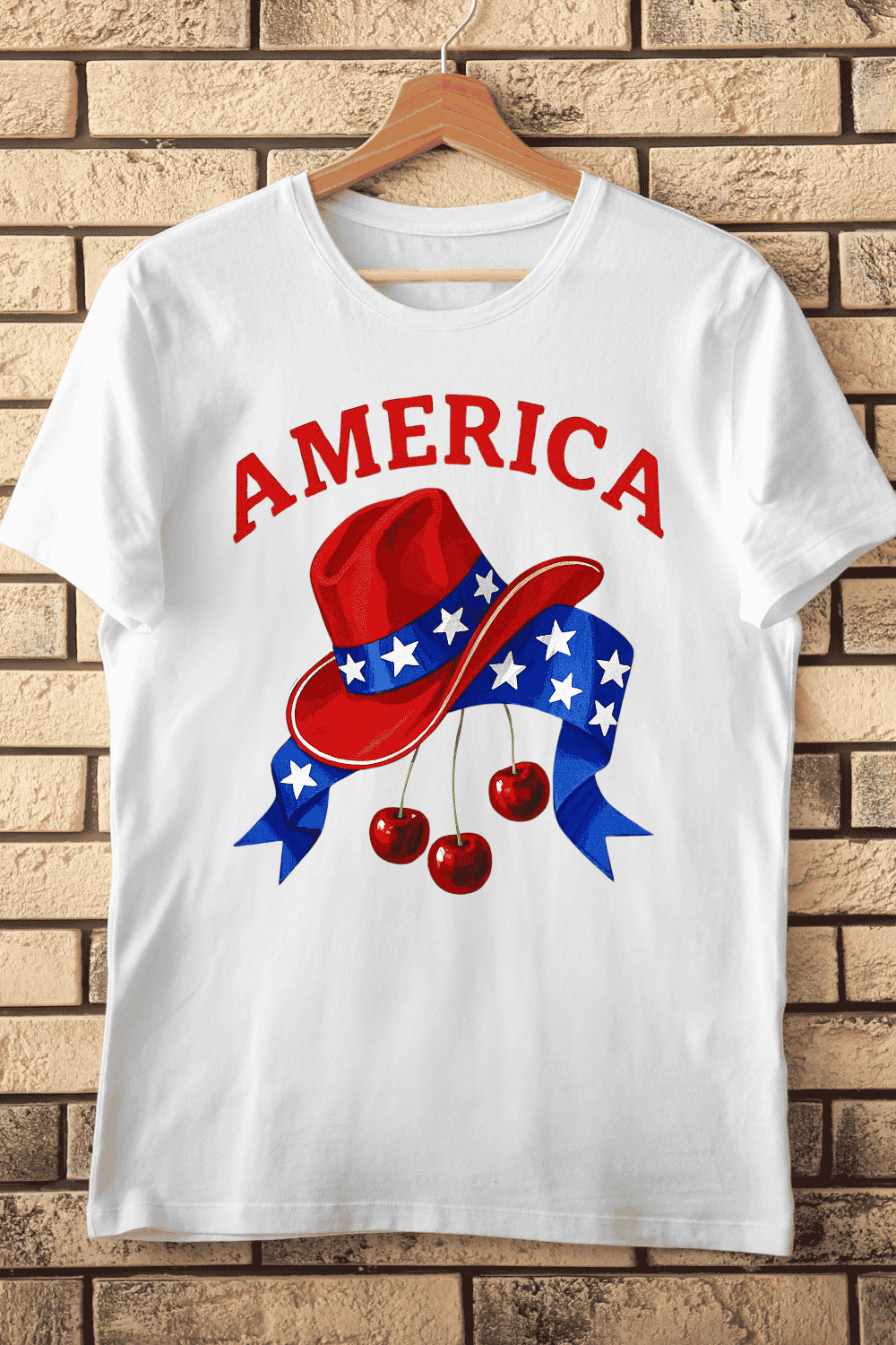 America Cowboy Hat Cherries PNG T-Shirt Design pinterest preview image.