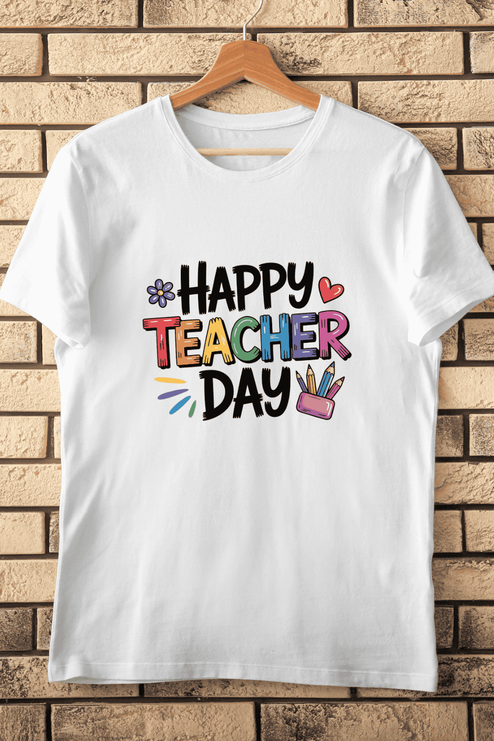 Vibrant Teacher's Day Text T-Shirt Design pinterest preview image.