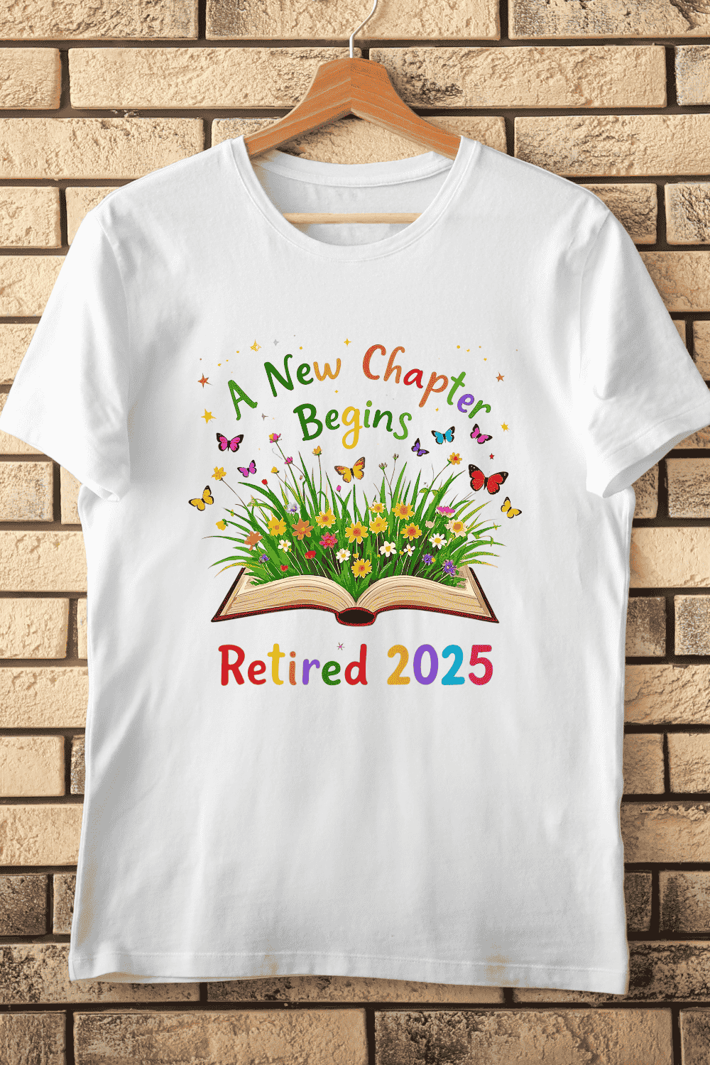 Retirement Book Butterflies Flowers T-Shirt Design pinterest preview image.