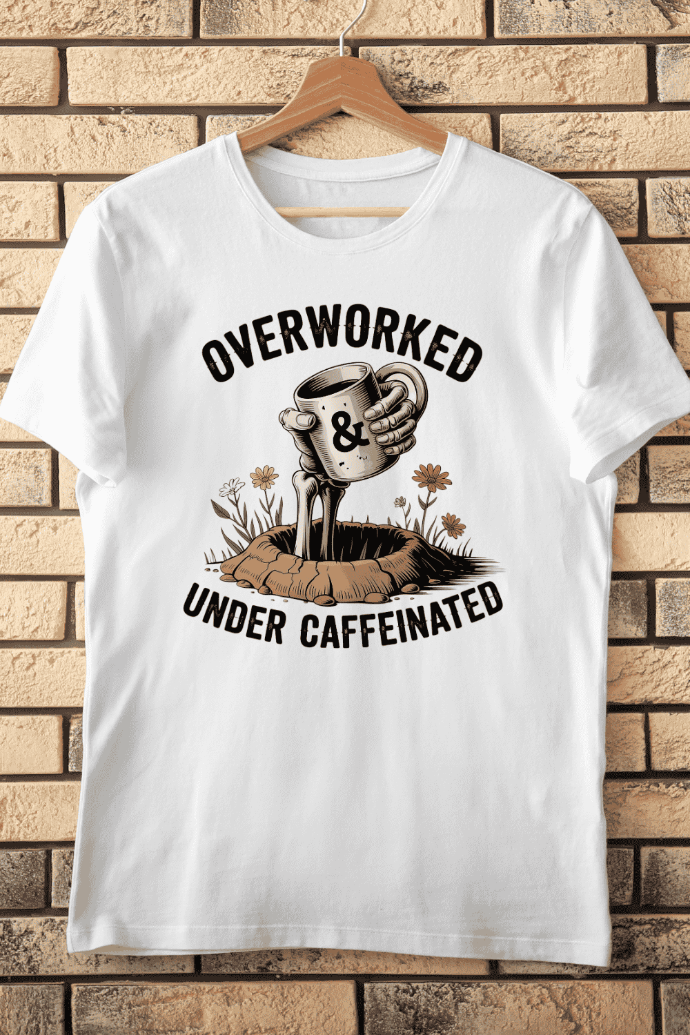 Skeleton Hand Coffee Mug T-Shirt Design pinterest preview image.