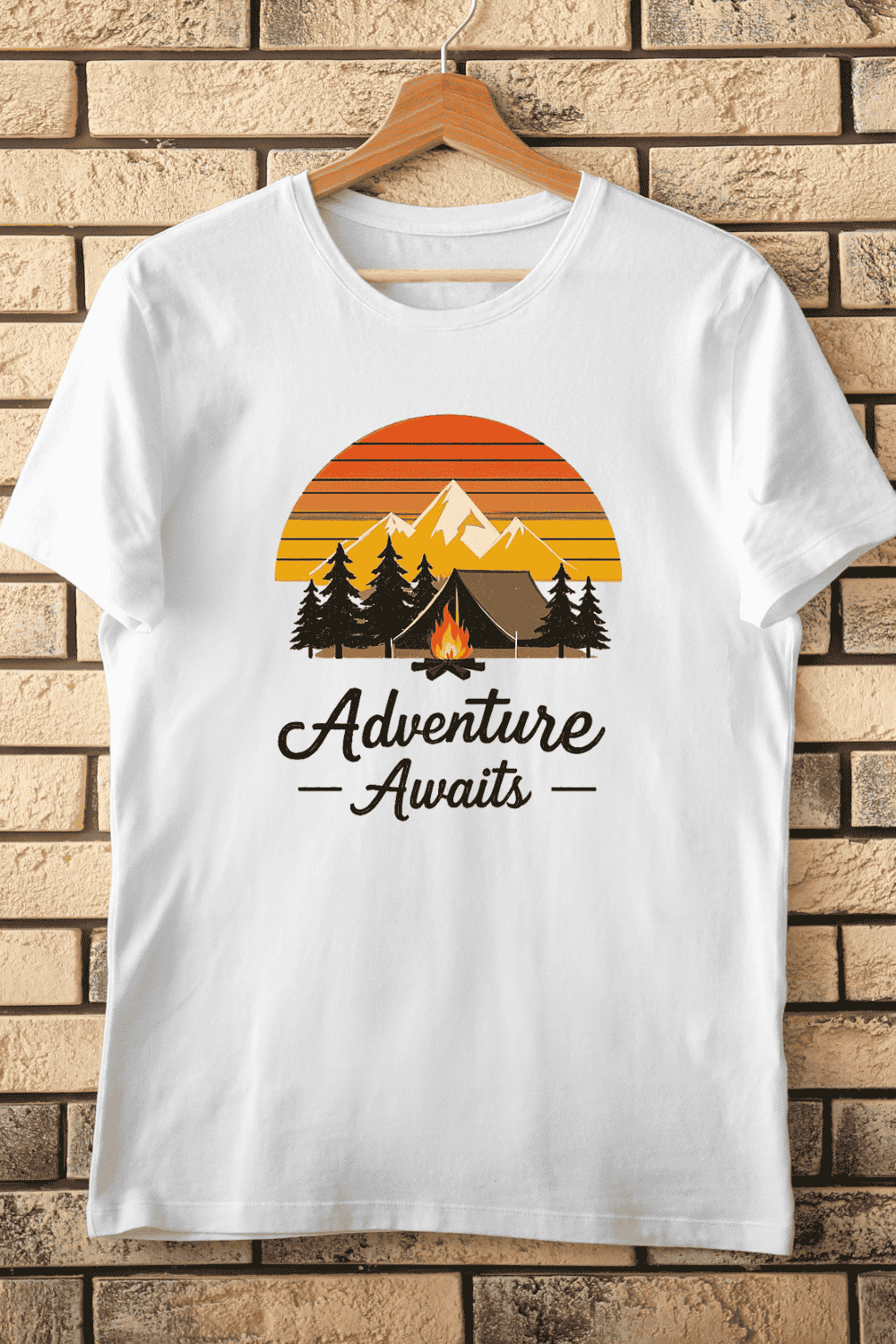 Adventure Awaits Camping T-Shirt Design pinterest preview image.