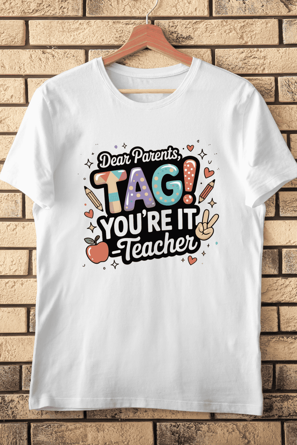 Teacher Summer Break Colorful Typography T-Shirt Design pinterest preview image.