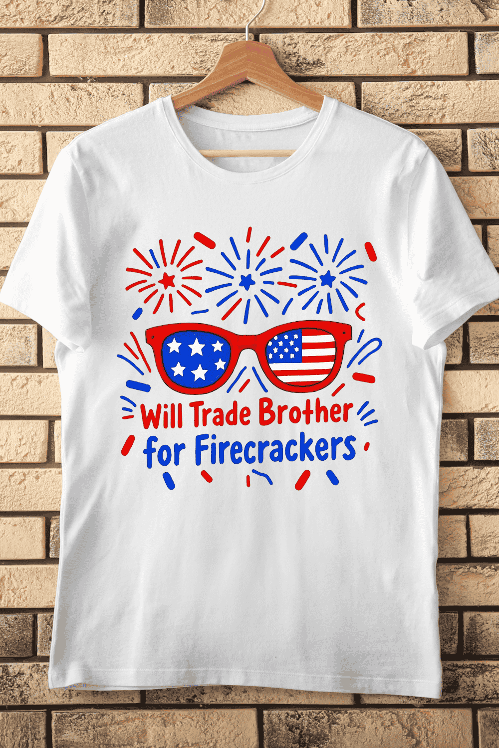 Patriotic Sunglasses Fireworks T-Shirt Design pinterest preview image.
