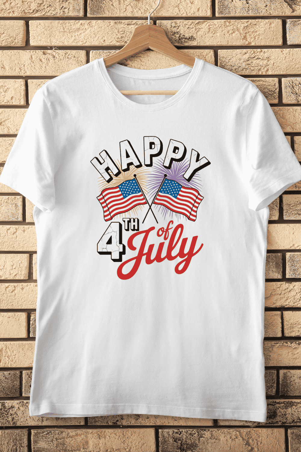 Patriotic Fourth of July with Fireworks T-Shirt Design pinterest preview image.