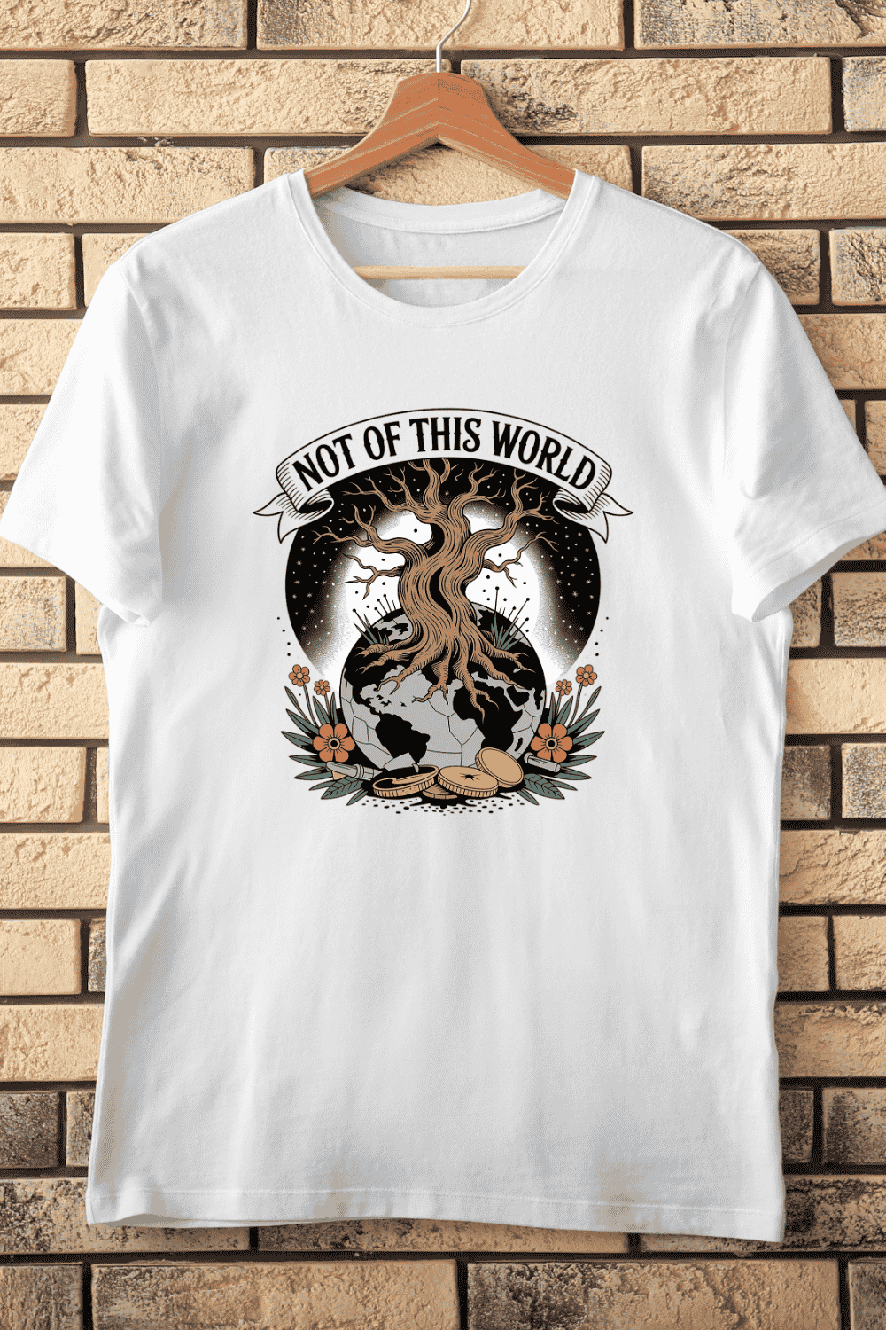 Not Of This World Surreal Earth Tree T-Shirt Design pinterest preview image.