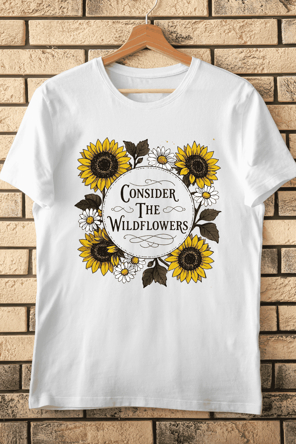 Rustic Wildflower with Sunflowers T-Shirt Design pinterest preview image.