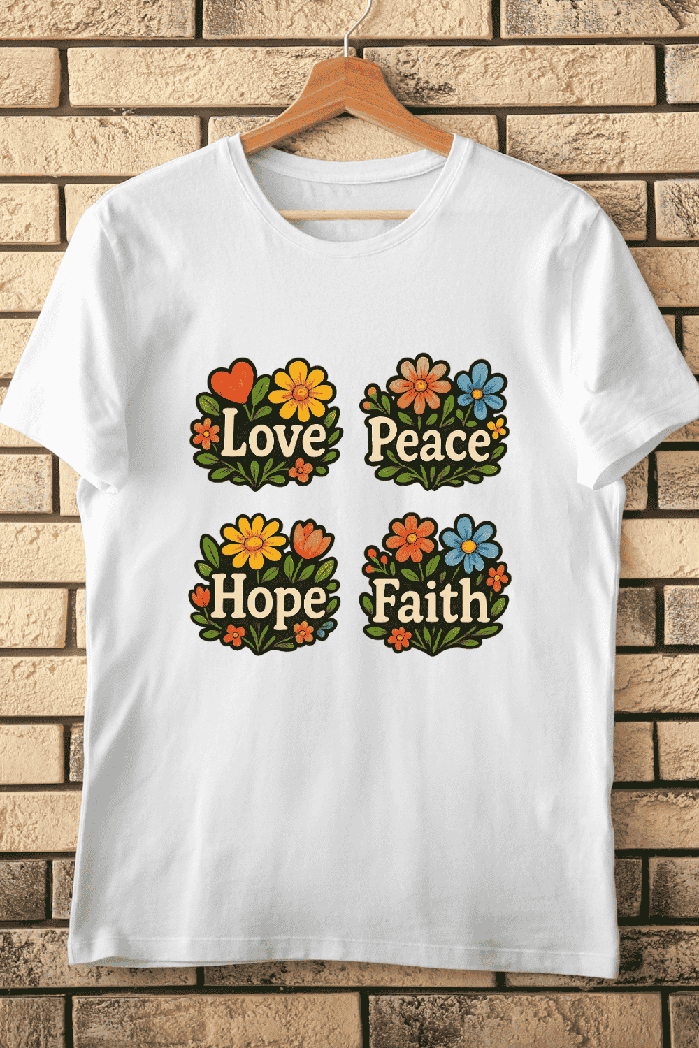 Love Peace Hope Faith Retro PNG T-Shirt Design pinterest preview image.