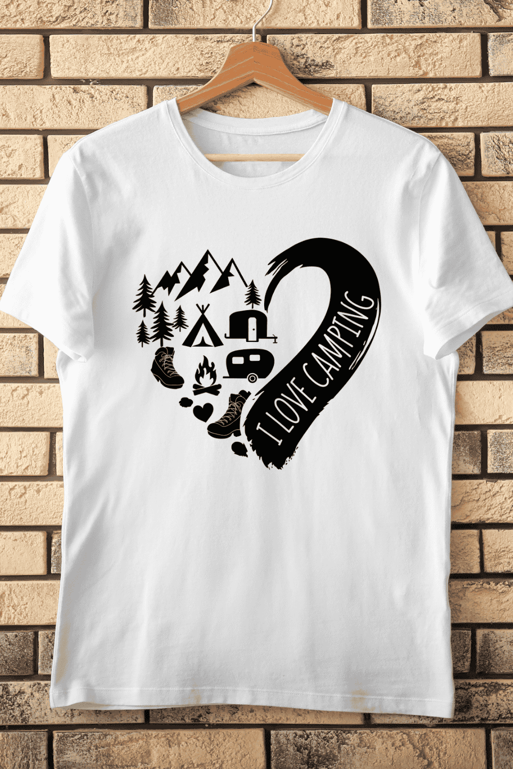 I Love Camping Heart PNG T-Shirt Design pinterest preview image.