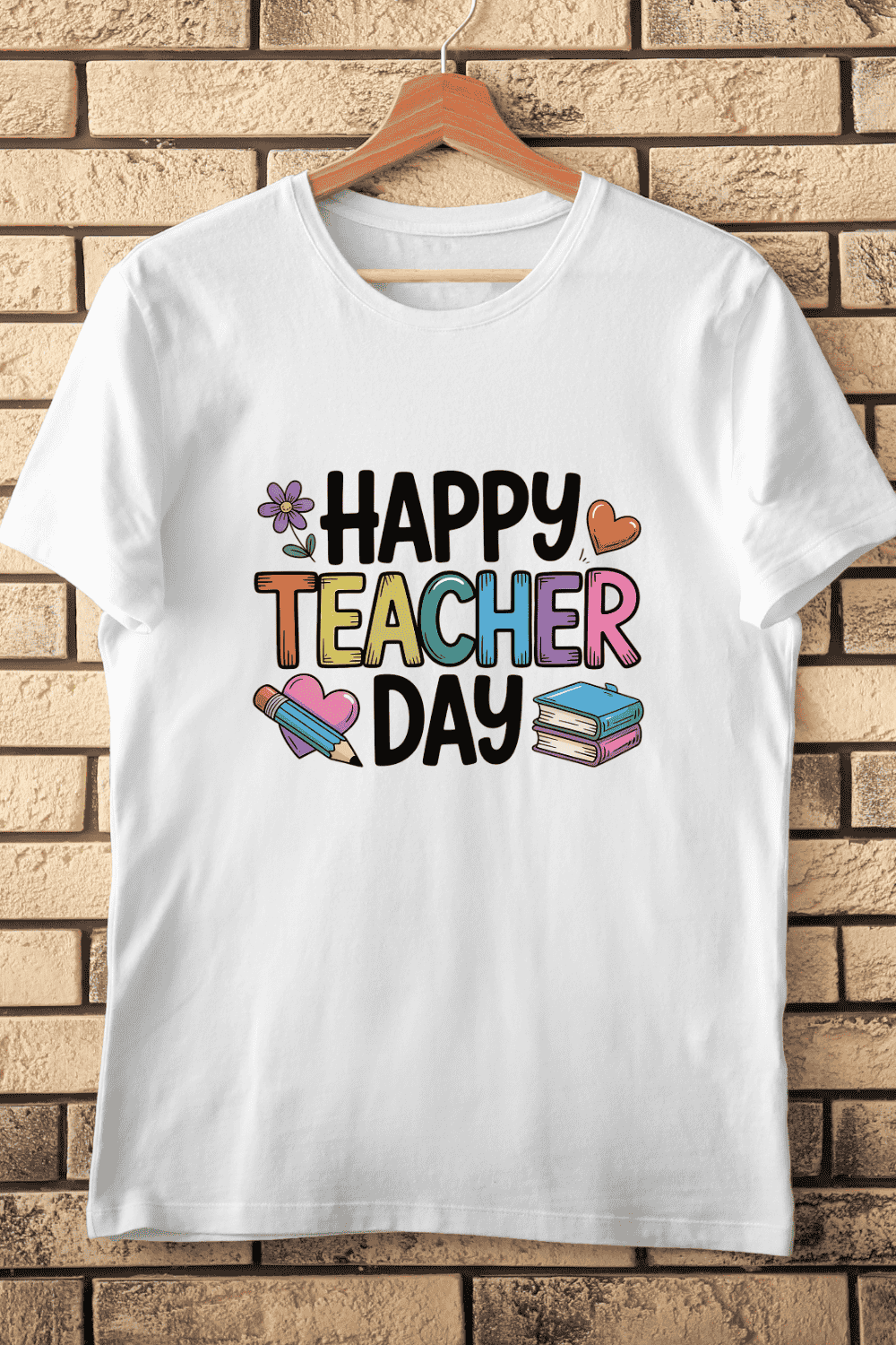 Happy Teacher's Day Colorful T-Shirt Design pinterest preview image.