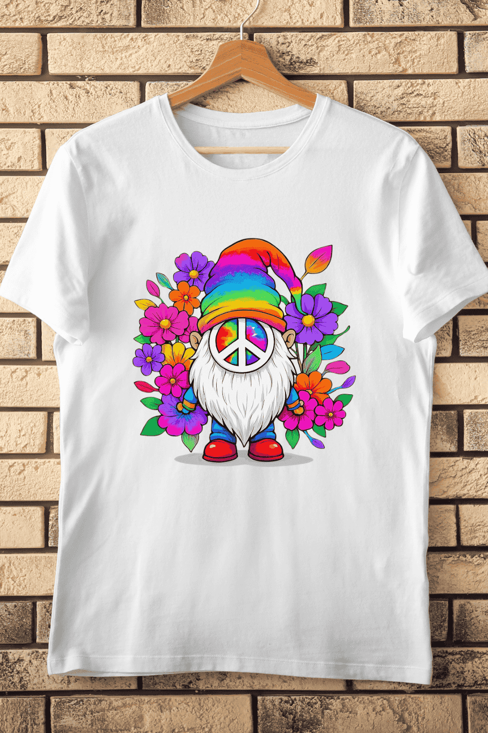 Peace and Love Whimsical Gnome T-Shirt Design pinterest preview image.