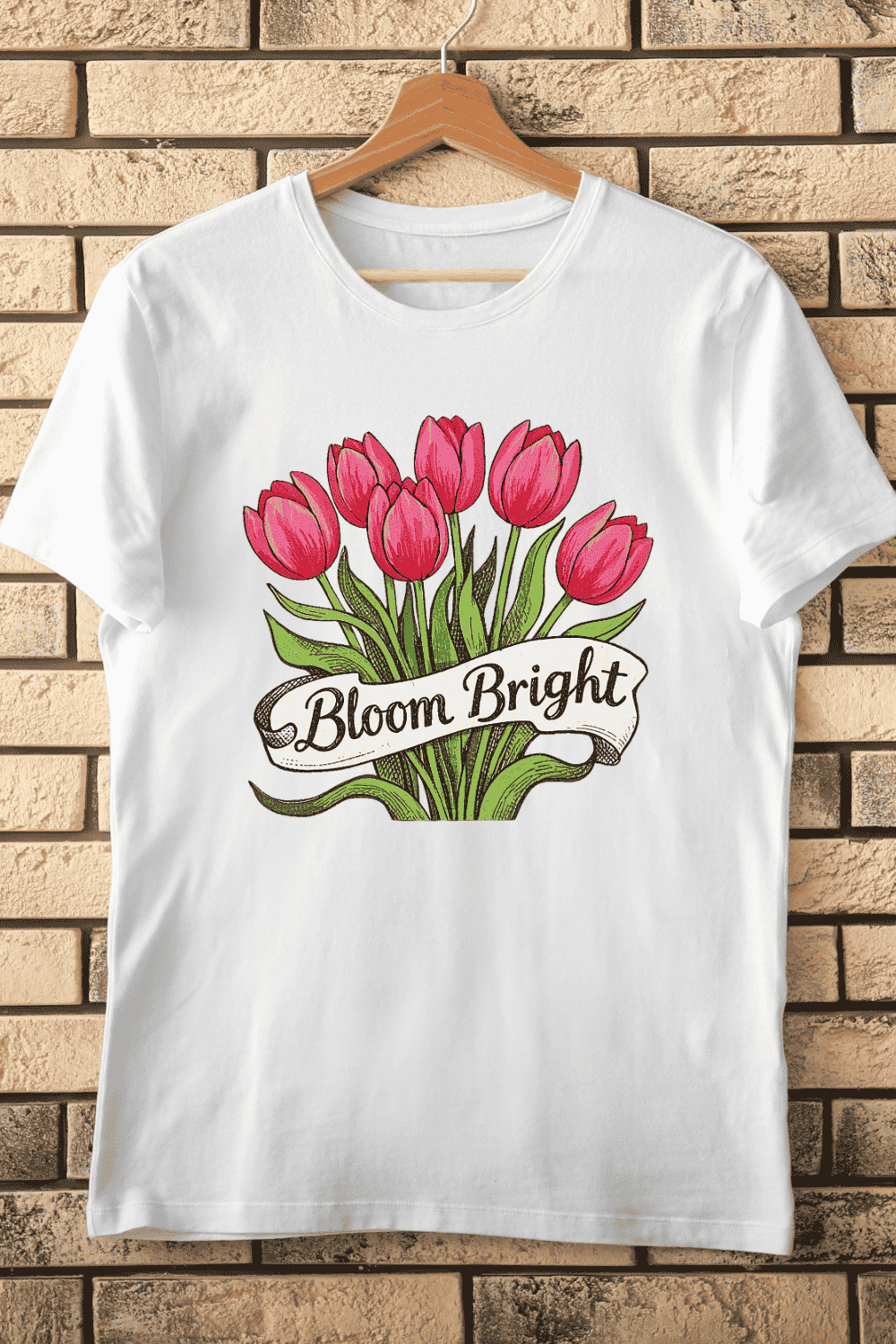 Bloom Bright Tulips T-Shirt Design pinterest preview image.