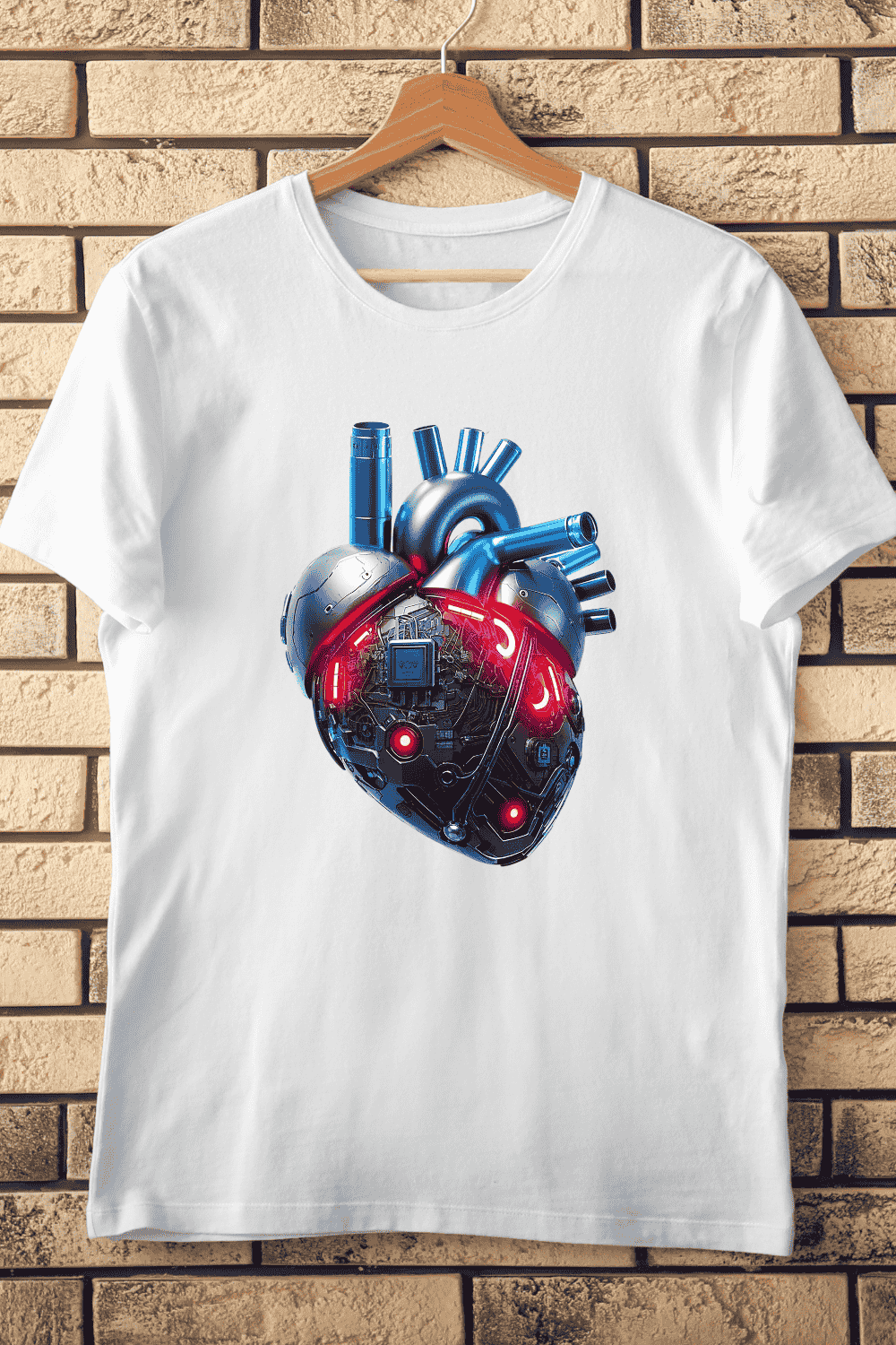 Technological Heart with Red Glow T-Shirt Design pinterest preview image.