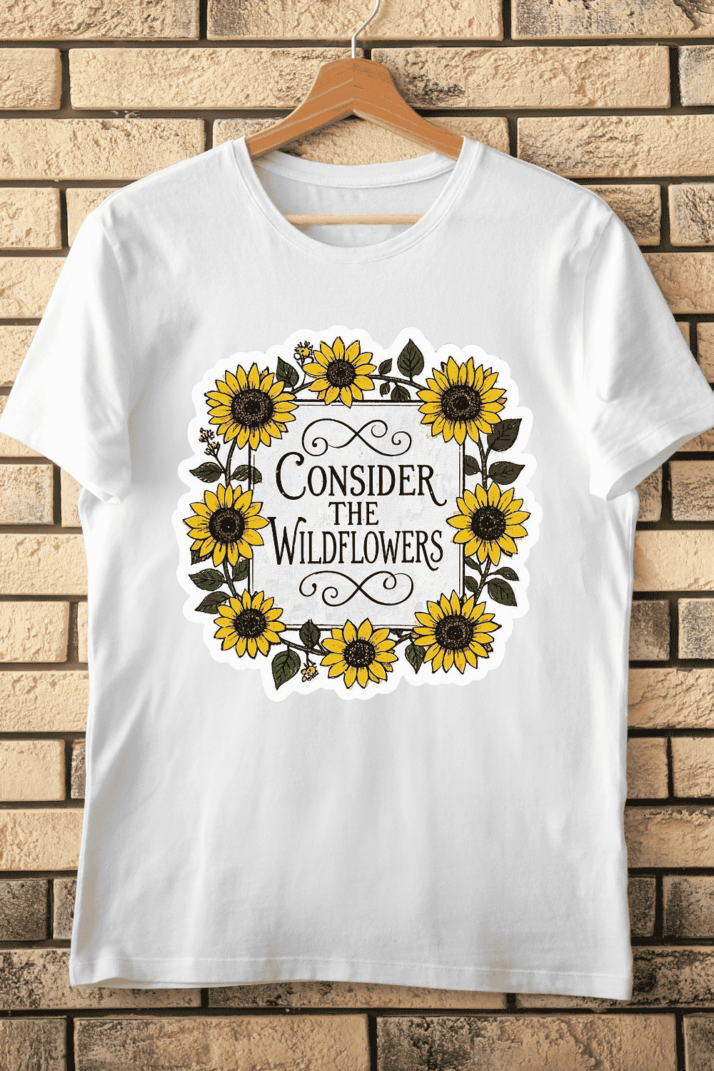 Consider the Wildflowers Sunflower Wreath T-Shirt Design pinterest preview image.