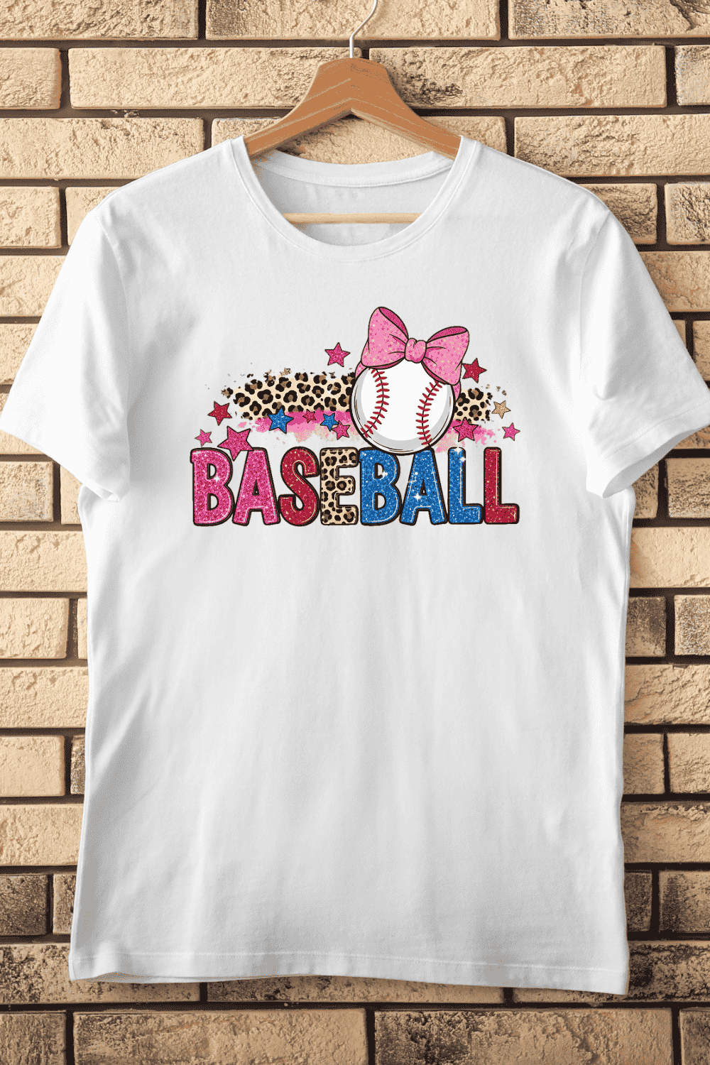 Baseball Glitter Leopard PNG T-Shirt Design pinterest preview image.