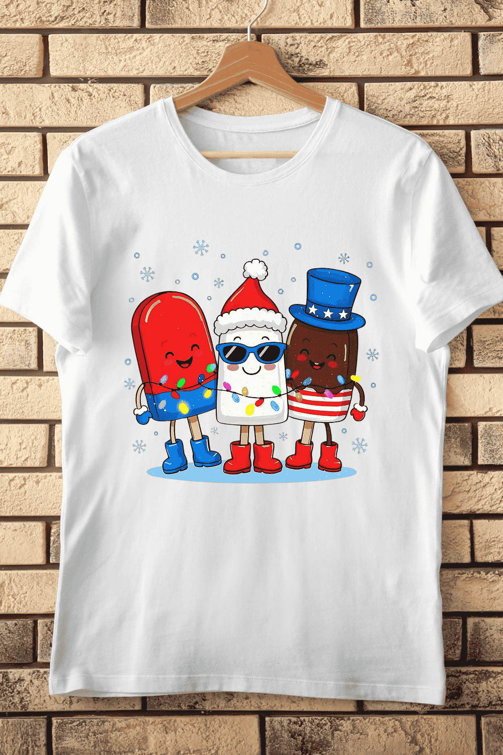 Festive Red White Blue Desserts T-Shirt Design pinterest preview image.