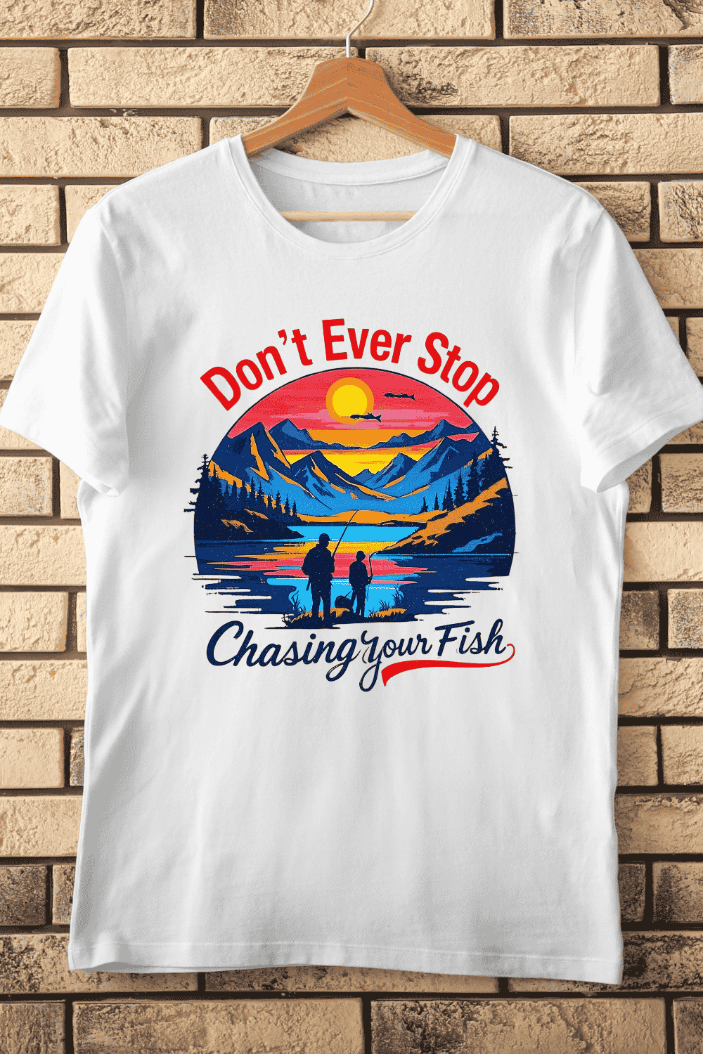 Father and Son Fishing at Sunset T-Shirt Design pinterest preview image.