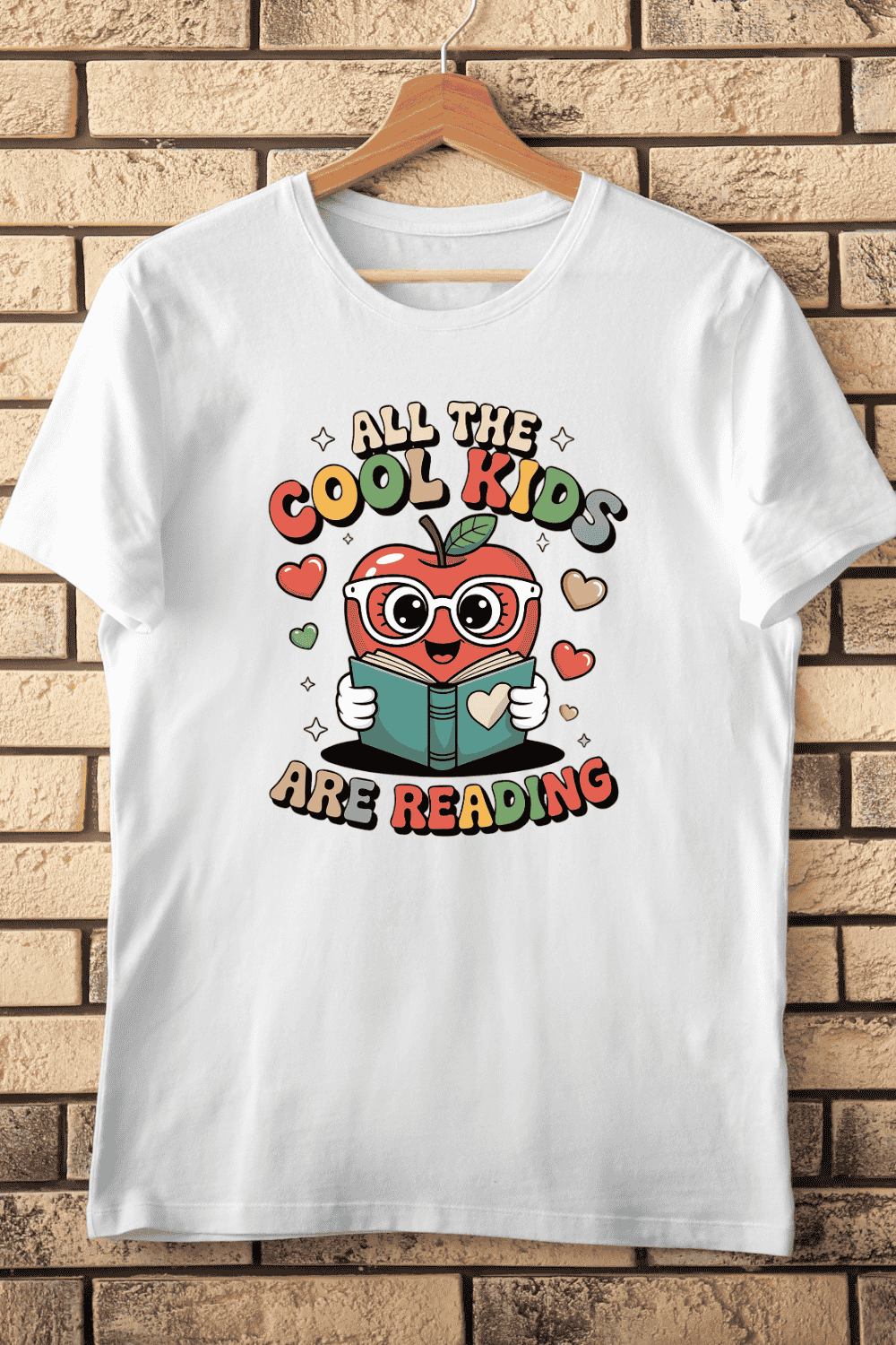 Cute Reading Apple Education T-Shirt Design pinterest preview image.