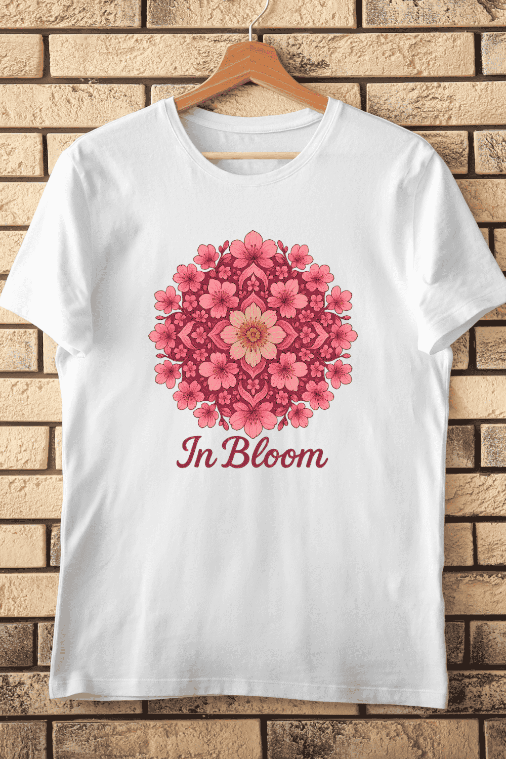 In Bloom Floral Mandala T-Shirt Design pinterest preview image.