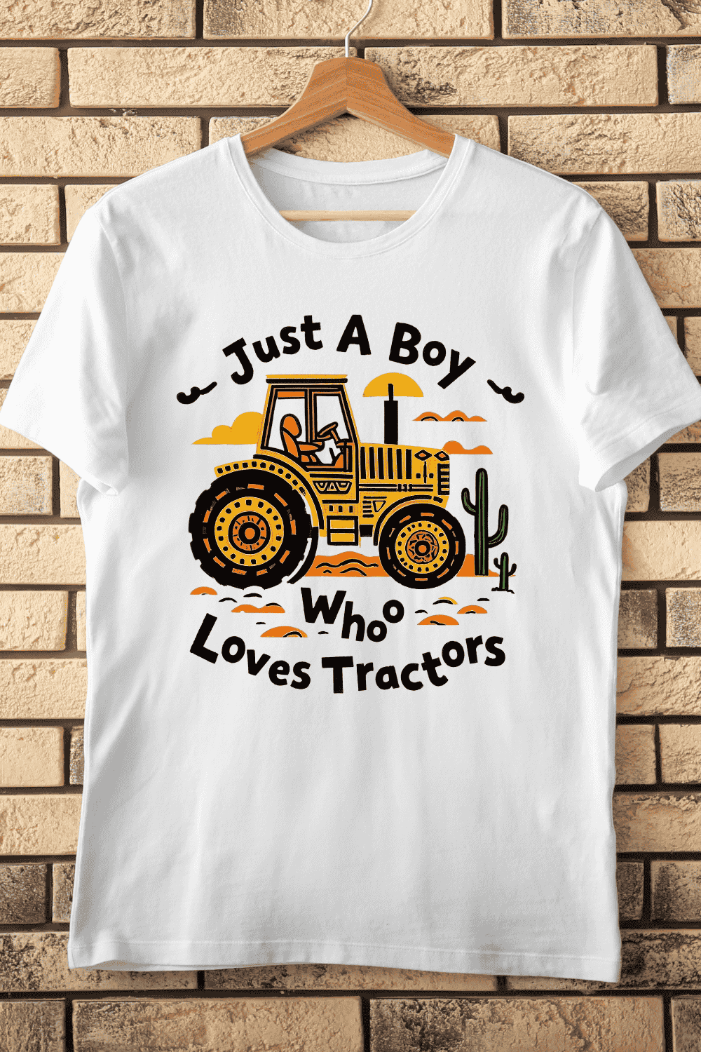 Kids Tractor with Cactus Landscape T-Shirt Design pinterest preview image.