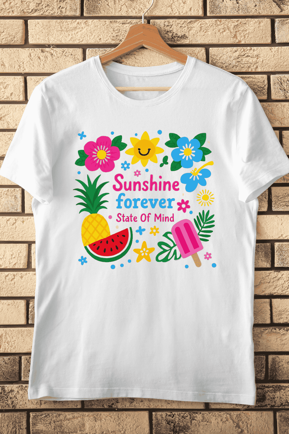 Happy Tropical Holiday T-Shirt Design pinterest preview image.