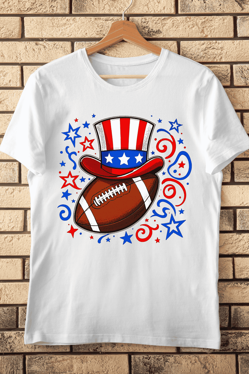 4th of July Football T-Shirt Design pinterest preview image.