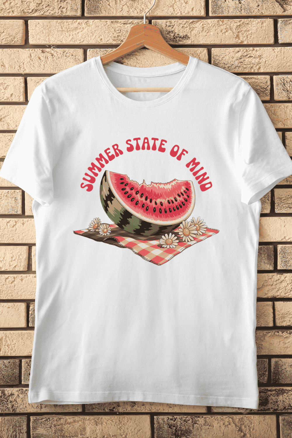 Summer State of Mind Watermelon Picnic T-Shirt Design pinterest preview image.