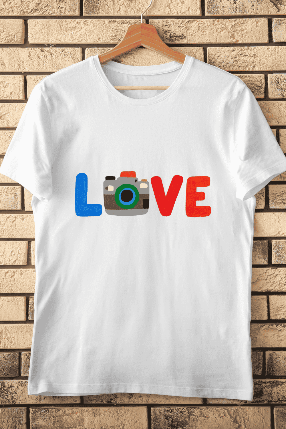 Colorful LOVE Photography Camera T-Shirt Design pinterest preview image.